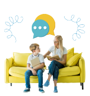 Adult and child talking